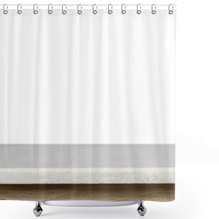 Personality  Empty Top Of White Mable Stone Table Isolated On White Backgroun Shower Curtains