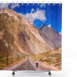 Personality  Cycling On The Road Through South American Andes Shower Curtains