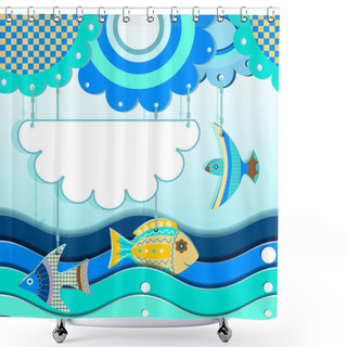 Personality  Children's Wallpaper With Fish And Birds, Seamless Border Shower Curtains