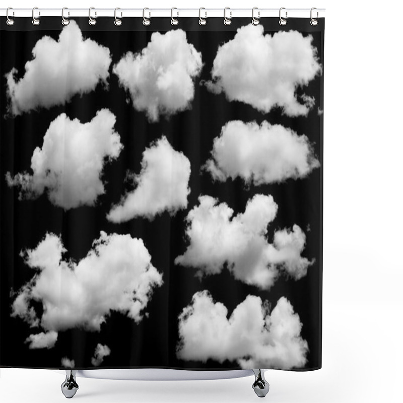 Personality  Set Of Isolated Clouds Over Black. Shower Curtains