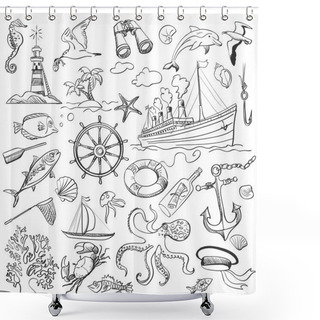 Personality  Hand-drawn Elements Of Marine Theme Shower Curtains