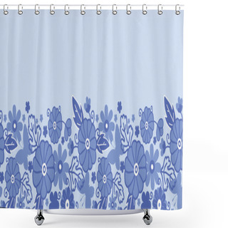 Personality  Delft Blue Dutch Flowers Horizontal Seamless Pattern Border Raster Shower Curtains