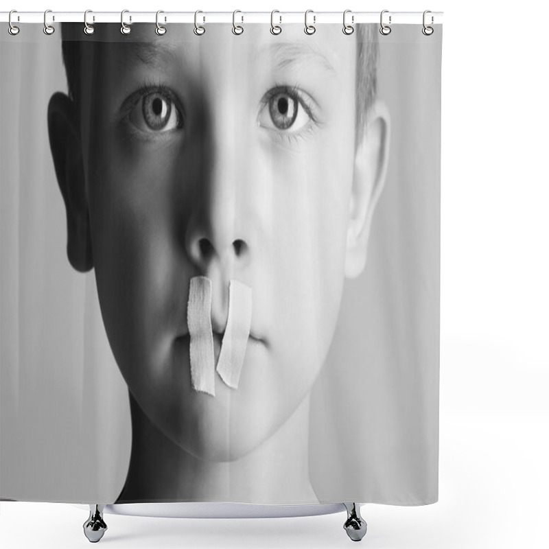 Personality  Sad Kid With Sealed Mouth.handsome Little Boy Shower Curtains