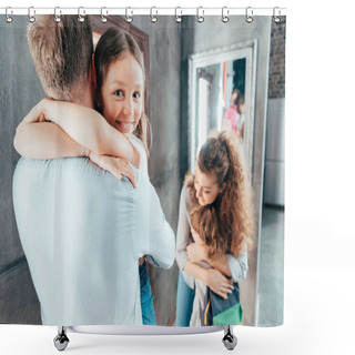 Personality  Parents Hug Kids Before School Shower Curtains