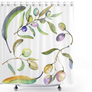 Personality  Olive Branch With Black And Green Fruit. Watercolor Background Illustration Set. Isolated Olives Illustration Element. Shower Curtains