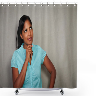 Personality  Charismatic Girl Planning While Looking Away Shower Curtains