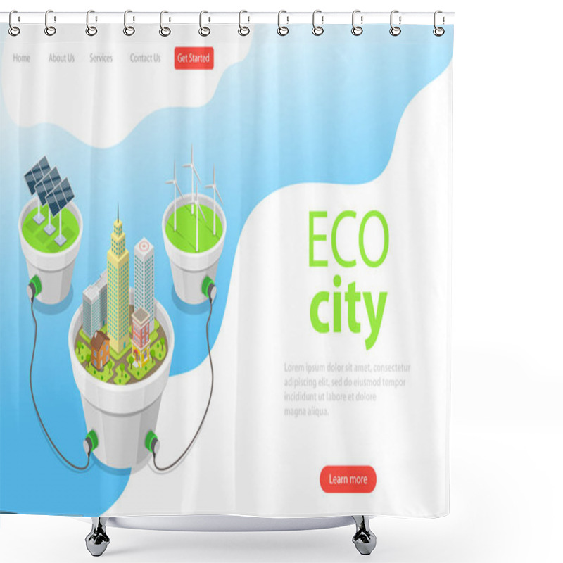 Personality  Flat Isometric Vector Landing Page Template Of Eco City, Solar Panels. Shower Curtains