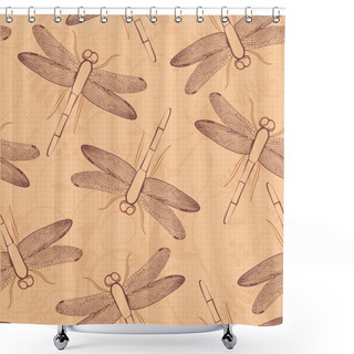 Personality  Dragonfly Seamless Vector Pattern. Bright Summer Background In Terracotta. Shower Curtains