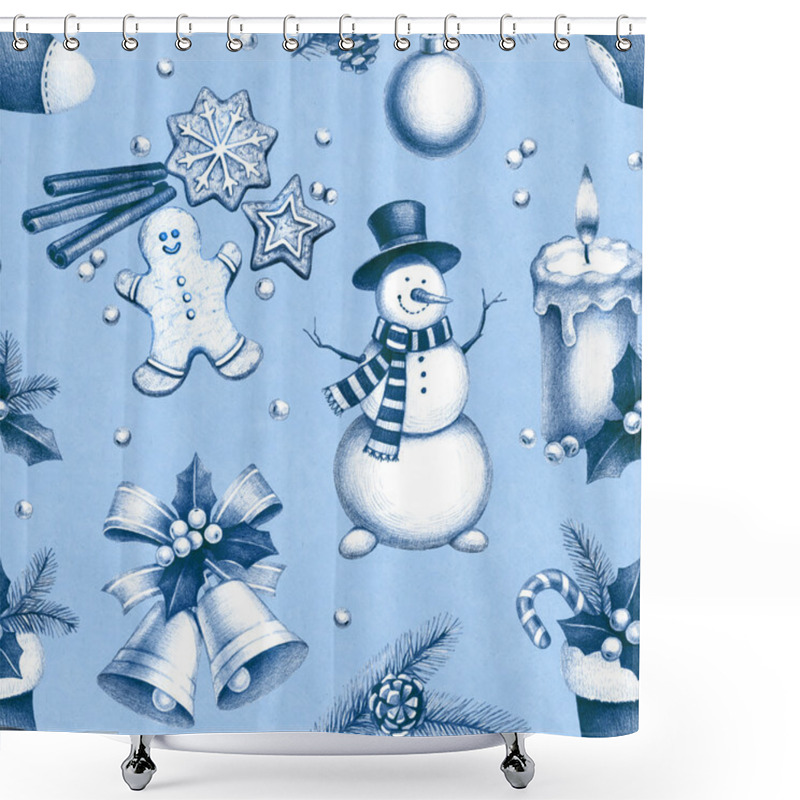 Personality  Pencil drawings of Christmas decorations. Seamless pattern shower curtains