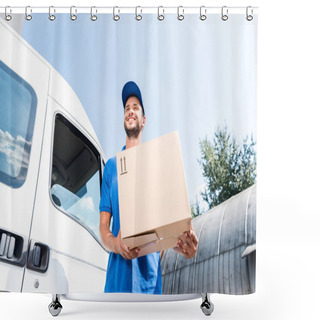 Personality  Delivery Man With Cardboard Box Shower Curtains