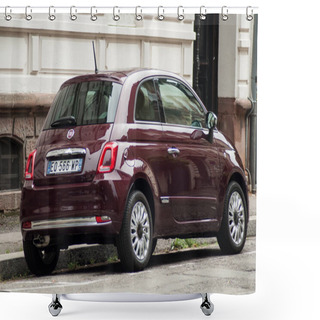 Personality  Closeup Of Purple Fiat 500 Parked In The Street Shower Curtains