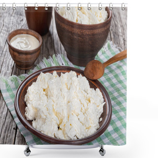 Personality  Cottage Cheese On Dish With Spoon And Cream In Bowl Shower Curtains