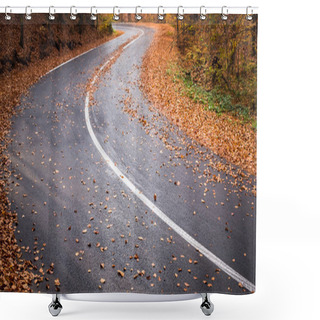 Personality  Curvy Road At Autumn On Background Shower Curtains
