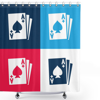 Personality  Ace Of Spades Blue And Red Four Color Minimal Icon Set Shower Curtains