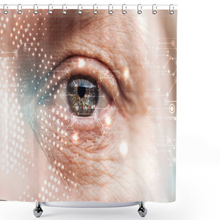 Personality  Close Up View Of Human Eye With Wrinkles And Data Illustration, Robotic Concept Shower Curtains