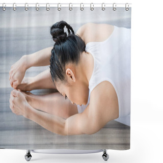 Personality  Young Woman In Forward Bending Pose Shower Curtains