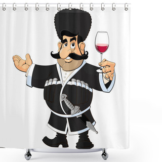 Personality  Caucasian Man In National Dress With A Glass Of Wine. Shower Curtains