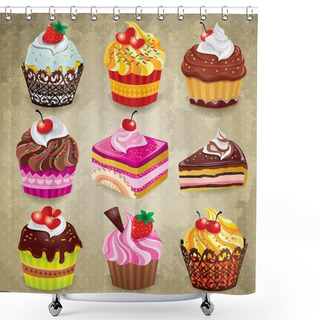 Personality  Vintage Cupcake Set Shower Curtains