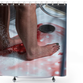 Personality  Partial View Of Barefoot Bleeding Woman In Bathroom  Shower Curtains