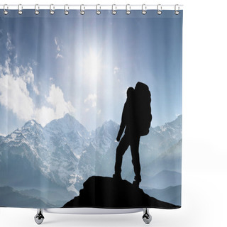 Personality  Silhouette Of A Tourist On The Peak  Shower Curtains