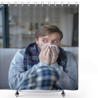 Personality  Mature Man Feeling Irritated By Running Nose Shower Curtains