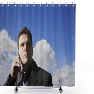 Personality  Businessman On Cell Phone Shower Curtains