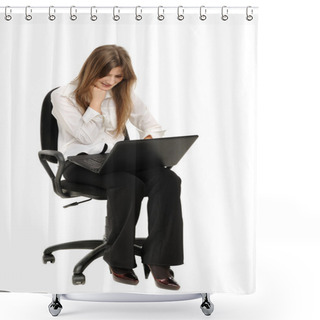 Personality  Woman With Laptop Shower Curtains