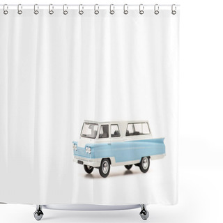Personality  Blue Toy Car On White With Copy Space Shower Curtains