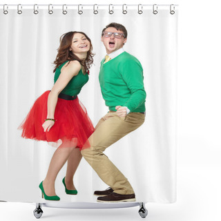 Personality  Happy Nerd Couple Dancing Shower Curtains
