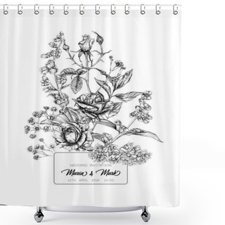 Personality  Wedding Invitation With Roses And Spring Flowers. Shower Curtains