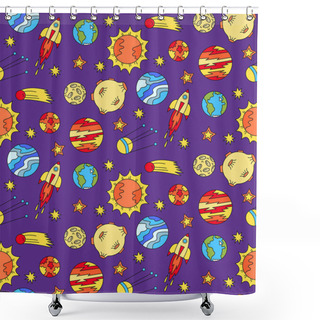 Personality  Cosmos Outer Space Colorful Doodles Seamless Pattern Shower Curtains