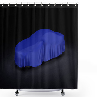 Personality  Car Covered With A Blue Cloth Shower Curtains