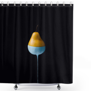 Personality  Pear With Dripping Blue Paint  Shower Curtains