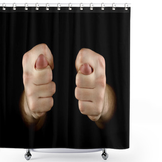 Personality  Fig Gesture Over Black Background Shower Curtains