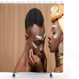 Personality  Naked Tribal Afro Couple Posing Isolated On Beige Shower Curtains