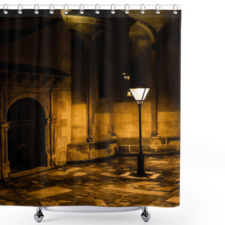Personality  Street Lamp Near Ancient Building On Night Street In Lviv  Shower Curtains