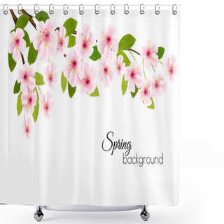 Personality  Spring Nature Background With A Pink Blooming Sakura. Vector. Shower Curtains