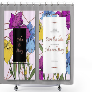 Personality  Vector Irises. Engraved Ink Art. Wedding Background Cards With Decorative Flowers. Invitation Cards Graphic Set Banner. Shower Curtains