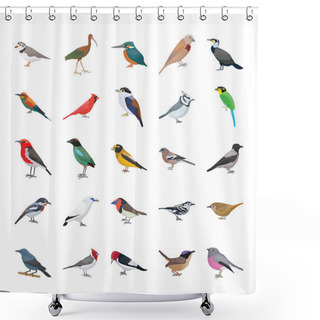 Personality  Birds Flat Vector Icons Collection  Shower Curtains