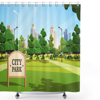 Personality  Sign Board In City Park Beautiful Summer Day Skyline Skyskraper Buildings Sunrise Cityscape Background Shower Curtains