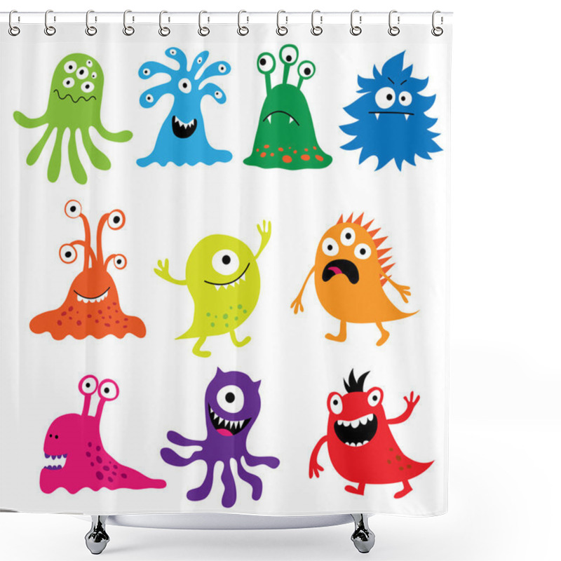 Personality  Set With Colorful Funny Characters Monsters Shower Curtains