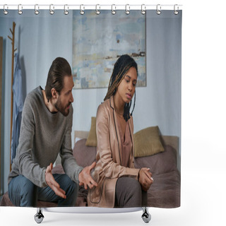 Personality  Angry Man Arguing With African American Woman, Pregnancy, Scream And Gesture, Abortion Concept Shower Curtains