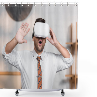 Personality  Astonished Architect Gesturing While Using Vr Headset In Office Shower Curtains