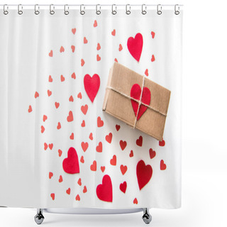 Personality  Gift Box With Red Hearts  Shower Curtains