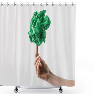 Personality  Cropped Shot Of Woman Holding Handmade Tree In Hand, Recycle Concept Shower Curtains