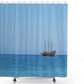 Personality  Old Wooden Old Ship In Blue Sea Shower Curtains
