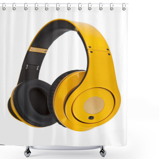 Personality  Yellow Headphones On White Background Shower Curtains