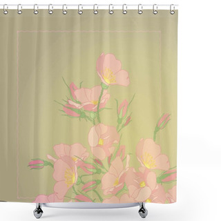 Personality  Blooming Pink Wild Rose. Blooming Wild Rose Branches. Botanical Illustration. Buds Of Summer Flowers. Shower Curtains