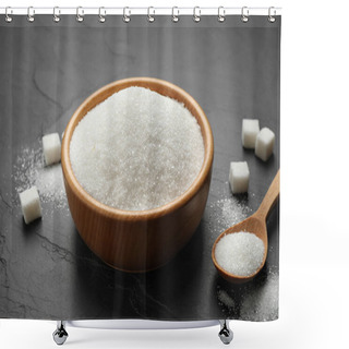 Personality  Granulated Sugar In Bowl On Dark Table Shower Curtains
