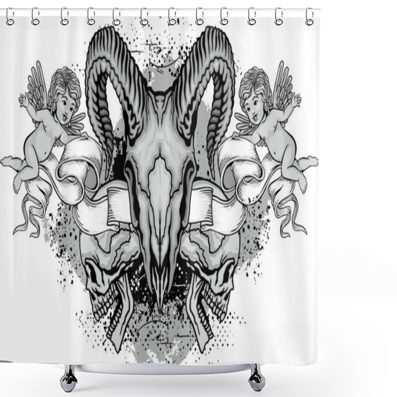 Personality  Grunge Skull Coat Of Arms Shower Curtains